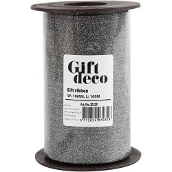 Gaveb&aring;nd, B: 10 mm, glitter, sort, 100 m/ 1 rl.