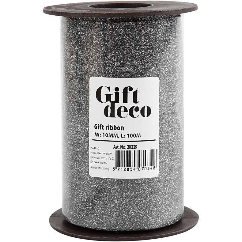 Gaveb&aring;nd, B: 10 mm, glitter, sort, 100 m/ 1 rl.