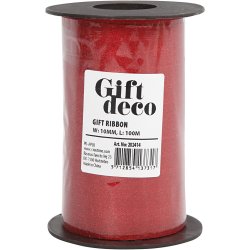 Gaveb&aring;nd, B: 10 mm, glitter, r&oslash;d, 100 m/ 1 rl.