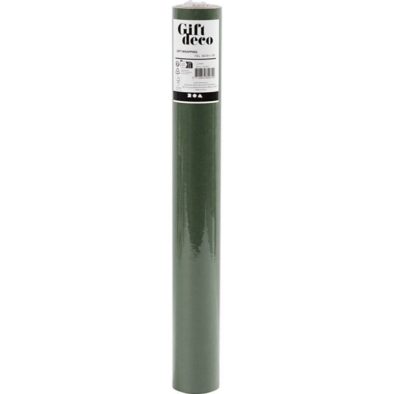 Gavepapir, B: 38 cm, 70 g, gr&oslash;n, 5 m/ 1 rl.