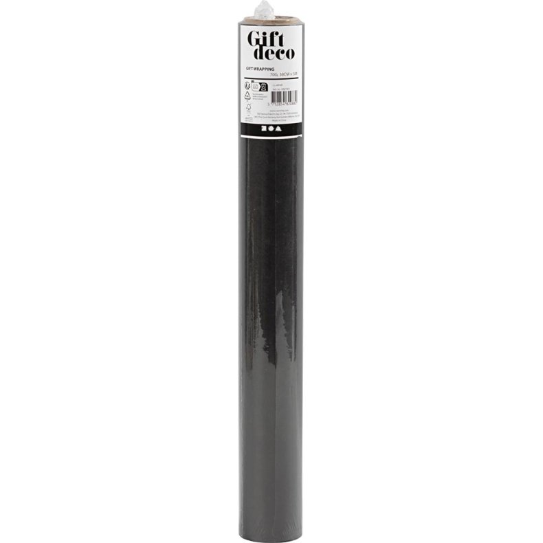 Gavepapir, B: 38 cm, 70 g, sort, 5 m/ 1 rl.