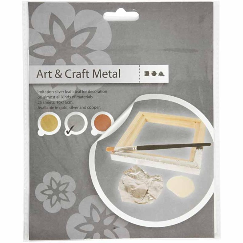 Bladmetal, ark 16x16 cm, s&oslash;lv, 0,625 m2, 25 ark/ 1 pk.