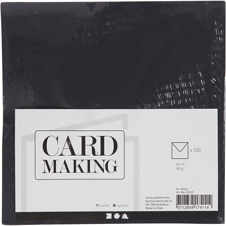 Kul&oslash;rte kuverter, kuvert str. 16x16 cm, 80 g, ass. farver, 10x10 stk./ 1 pk.