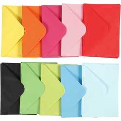 Kuverter, kuvert str. 11,5x16 cm, 80 g, ass. farver, 10x10 stk./ 1 pk.