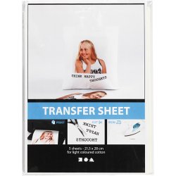 Transferark, ark 21,5x28 cm, til lyse tekstiler, transparent, 5 ark/ 1 pk.