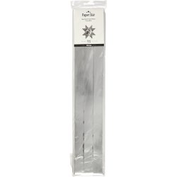 Stjernestrimler, L: 73 cm, diam. 11,5 cm, B: 25 mm, s&oslash;lv, 100 strimler/ 1 pk.