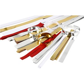 Stjernestrimler, L: 44+78 cm, diam. 4,5+6,5+11,5 cm, B: 10+15+25 mm, Indhold kan variere, guld, r&oslash;d, s&oslash;lv, hvid, 5000 strimler/ 1 pk.