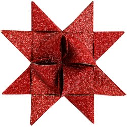 Stjernestrimler, L: 44+78 cm, diam. 6,5+11,5 cm, B: 15+25 mm, glitter,lak, r&oslash;d, 40 strimler/ 1 pk.