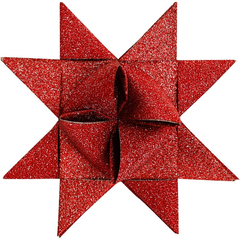 Stjernestrimler, L: 44+78 cm, diam. 6,5+11,5 cm, B: 15+25 mm, glitter,lak, r&oslash;d, 40 strimler/ 1 pk.