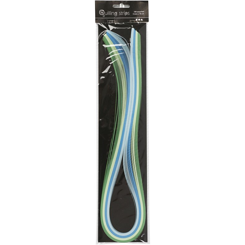 Quillingpapir, L: 78 cm, B: 5 mm, 120 g, bl&aring;, gr&oslash;n, limegr&oslash;n, turkis, 100 stk./ 1 pk.