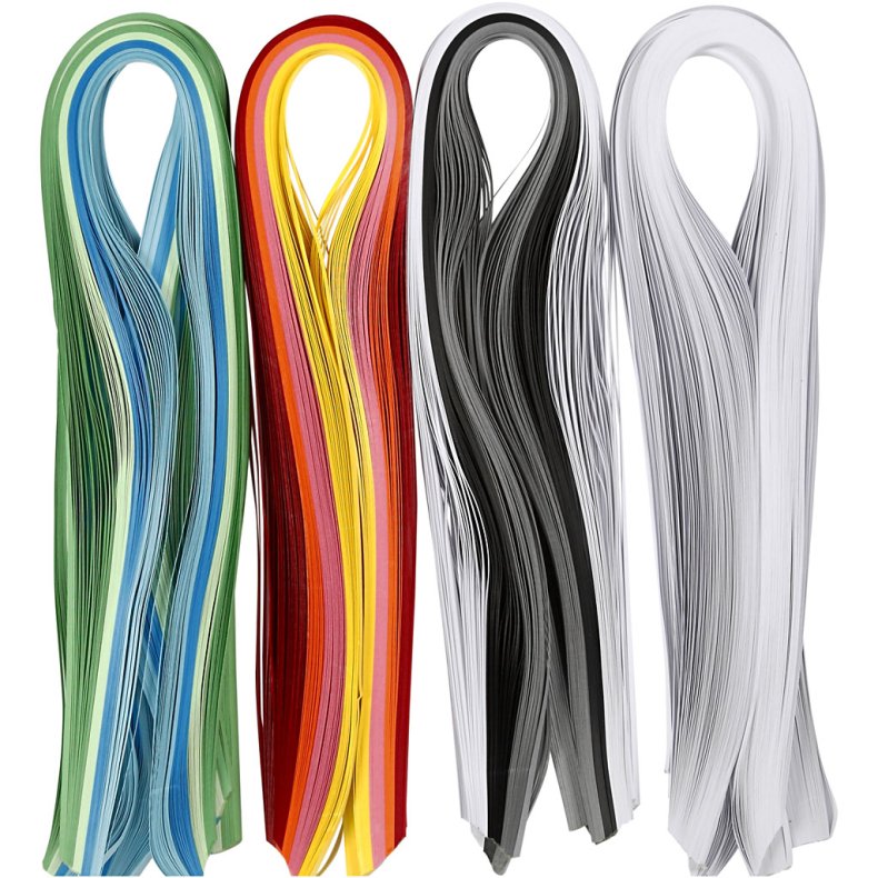 Quillingpapir, L: 78 cm, B: 5 mm, 120 g, ass. farver, 12x100 stk./ 1 pk.