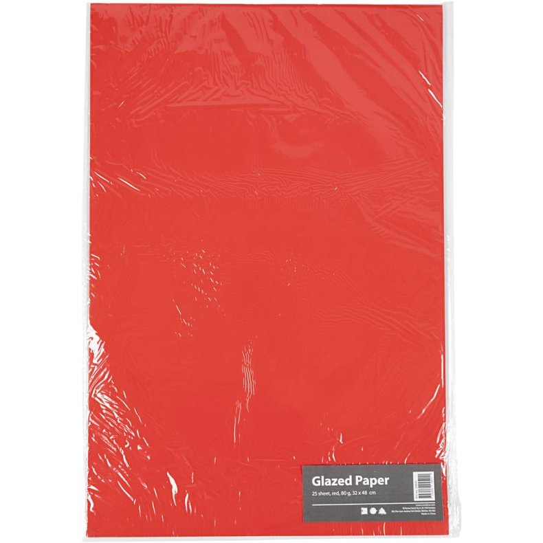 Glanspapir, ark 32x48 cm, 80 g, r&oslash;d, 25 ark/ 1 pk.
