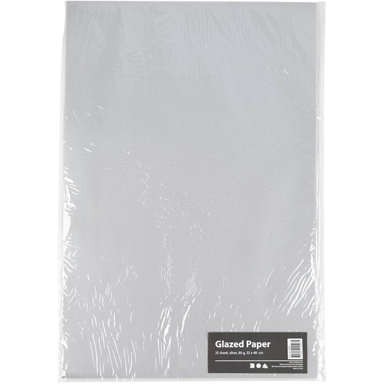 Glanspapir, ark 32x48 cm, 80 g, s&oslash;lv, 25 ark/ 1 pk.
