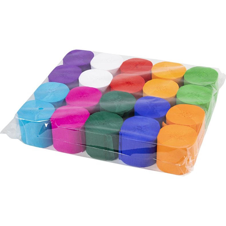 Crepepapir Ruller, L: 20 M, B: 5 cm, 22 g, ass. farver, 20 rl./ 1 pk.