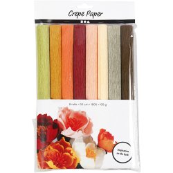 Crepepapir, ark 25x60 cm, Str&aelig;k/crepe: 180%, 105 g, douche farver, 8 ark/ 1 pk.