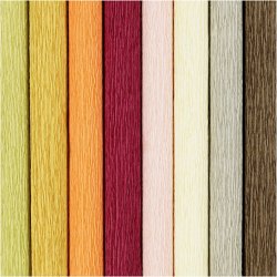 Crepepapir, ark 25x60 cm, Str&aelig;k/crepe: 180%, 105 g, douche farver, 8 ark/ 1 pk.