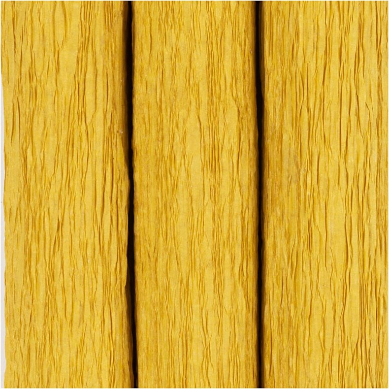 Crepepapir, ark 25x60 cm, Str&aelig;k/crepe: 180%, 105 g, karrygul, 3 ark/ 1 pk.