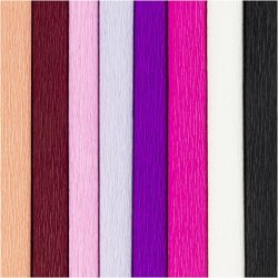 Crepepapir, ark 25x60 cm, Str&aelig;k/crepe: 180%, 105 g, lilla/pink harmoni, 8 ark/ 1 pk.