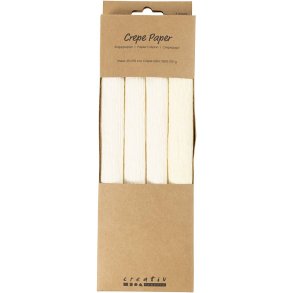 Crepepapir, ark 25x60 cm, Stræk/crepe: 180%, 105 g, off white, 4 ark/ 1 pk.