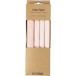 Crepepapir, ark 25x60 cm, Stræk/crepe: 180%, 105 g, soft rosa, 4 ark/ 1 pk.