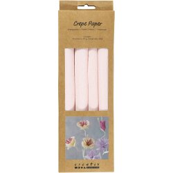 Crepepapir, ark 25x60 cm, Str&aelig;k/crepe: 180%, 105 g, soft rosa, 4 ark/ 1 pk.