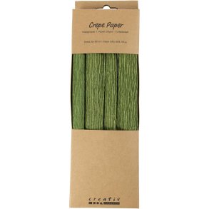 Crepepapir, ark 25x60 cm, Stræk/crepe: 180%, 105 g, løvgrøn, 4 ark/ 1 pk.