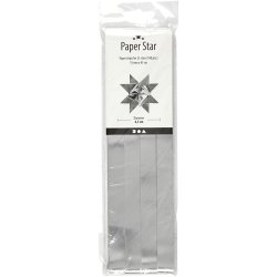 Stjernestrimler, L: 45 cm, diam. 6,5 cm, B: 15 mm, s&oslash;lv, 100 strimler/ 1 pk.