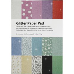 Glitterpapir i blok, A4, ark 210x297 mm, 150 g, 30 ark/ 1 stk.