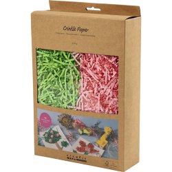 Kr&oslash;llede Papirstrimler, L: 25-30 cm, B: 3 mm, m&oslash;rk gr&oslash;n, pink, 2x50 g/ 1 pk.