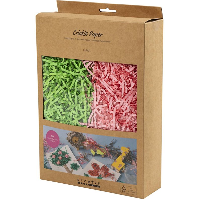 Kr&oslash;llede Papirstrimler, L: 25-30 cm, B: 3 mm, m&oslash;rk gr&oslash;n, pink, 2x50 g/ 1 pk.