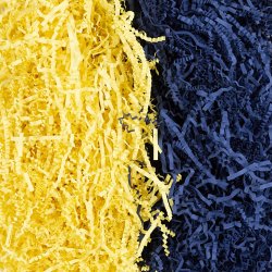 Kr&oslash;llede Papirstrimler, L: 25-30 cm, B: 3 mm, m&oslash;rk bl&aring;, gul, 2x50 g/ 1 pk.