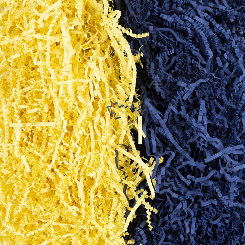 Kr&oslash;llede Papirstrimler, L: 25-30 cm, B: 3 mm, m&oslash;rk bl&aring;, gul, 2x50 g/ 1 pk.