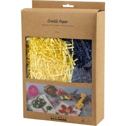 Kr&oslash;llede Papirstrimler, L: 25-30 cm, B: 3 mm, m&oslash;rk bl&aring;, gul, 2x50 g/ 1 pk.