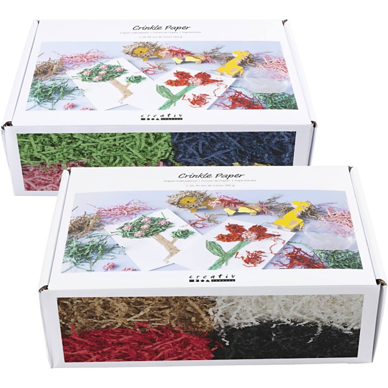 Kr&oslash;llede Papirstrimler, L: 25-30 cm, B: 3 mm, ass. farver, 8x50 g/ 1 pk.