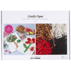 Kr&oslash;llede Papirstrimler, L: 25-30 cm, B: 3 mm, sort, brun, r&oslash;d, hvid, 4x50 g/ 1 pk.