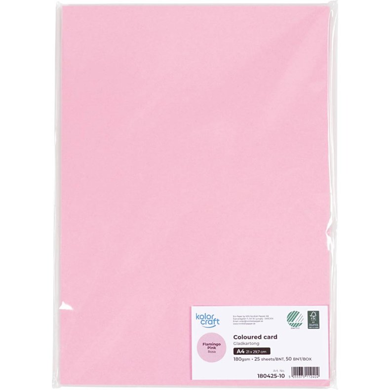 Karton, A4, 180 g, rosa, 25 ark/ 1 pk.