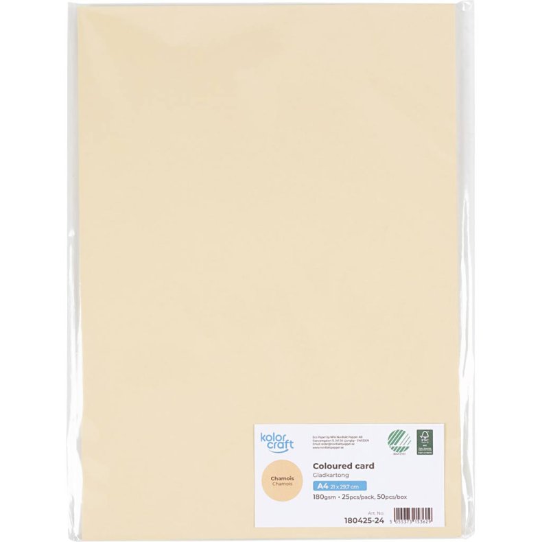 Karton, A4, 180 g, lys pudder, 25 ark/ 1 pk.