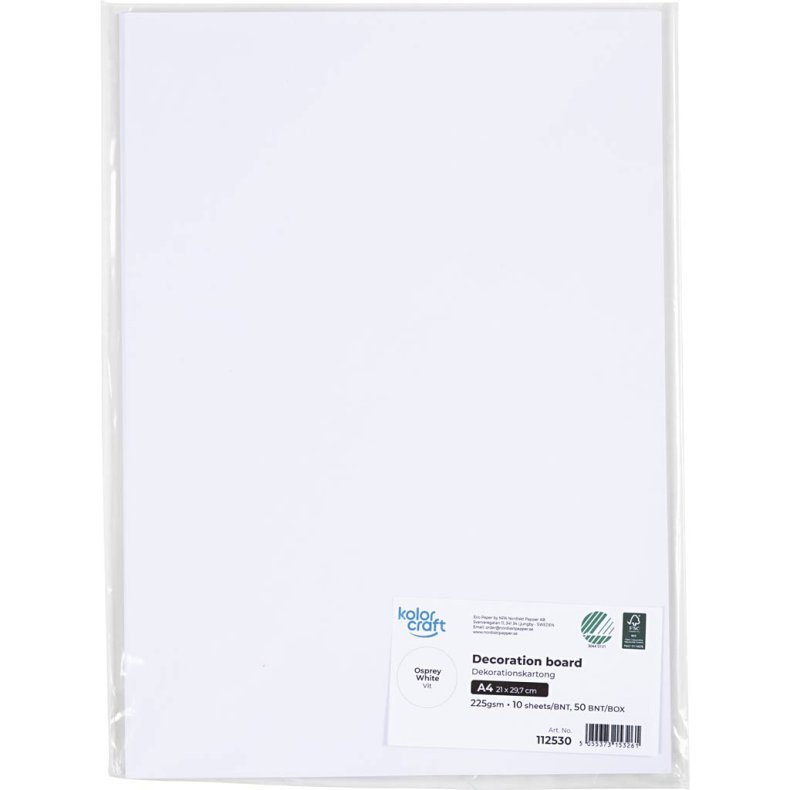 Karton, A4, 220 g, hvid, 10 ark/ 1 pk.