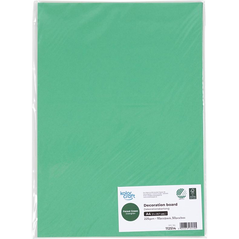 Karton, A4, 220 g, gr&aelig;sgr&oslash;n, 10 ark/ 1 pk.