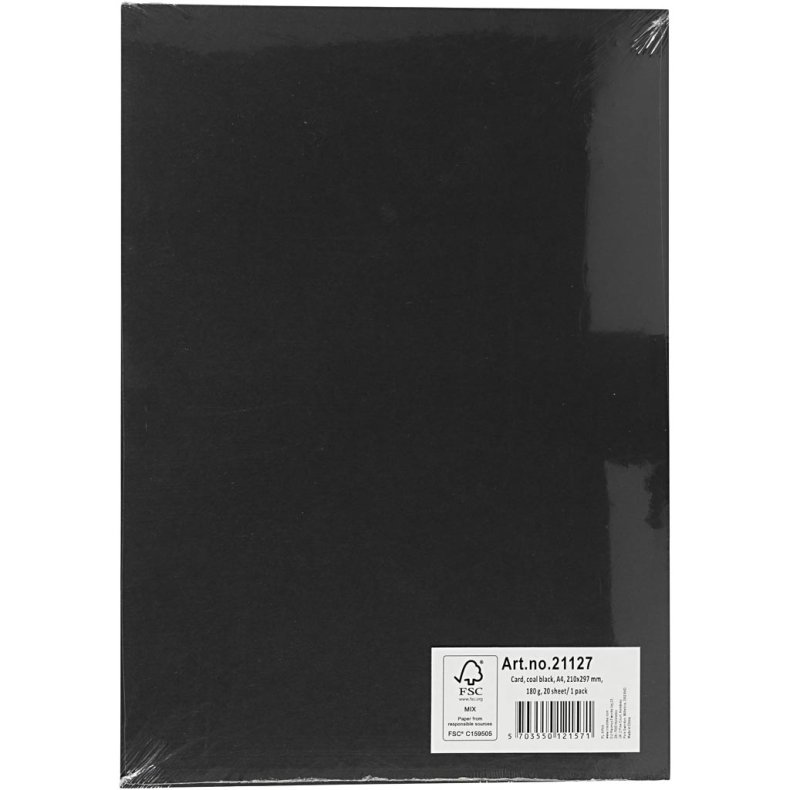 Karton, A4, ark 210x297 mm, 180 g, sort, 20 ark/ 1 pk.