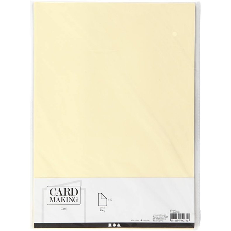 Karton, A4, ark 210x297 mm, 210 g, pastelgul, 10 ark/ 1 pk.