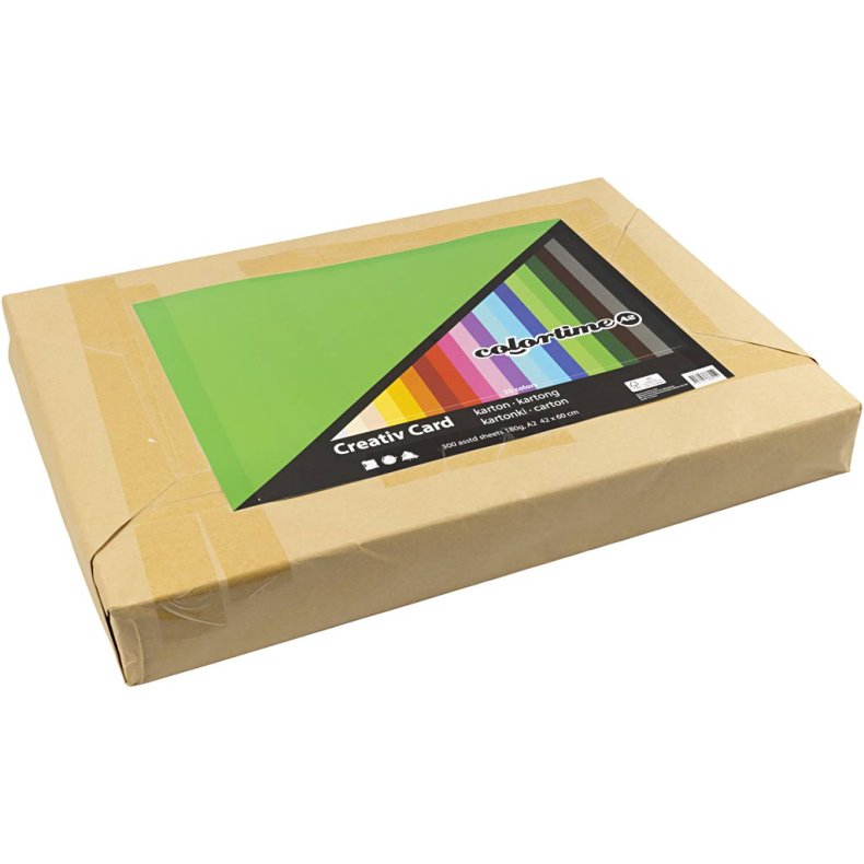 Creativ Karton, A2, ark 420x594 mm, 180 g, ass. farver, 300 ass. ark/ 1 pk.