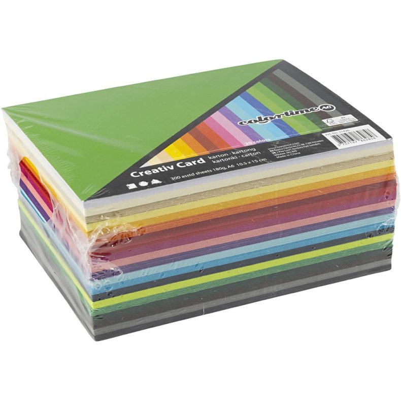 Creativ Karton, A6, ark 105x148 mm, 180 g, ass. farver, 300 ass. ark/ 1 pk.