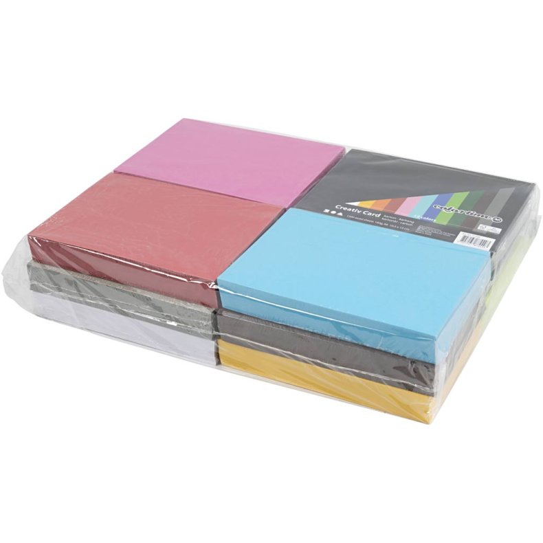 Kul&oslash;rt karton, A6, ark 105x148 mm, 180 g, ass. farver, 12x100 ark/ 1 pk.