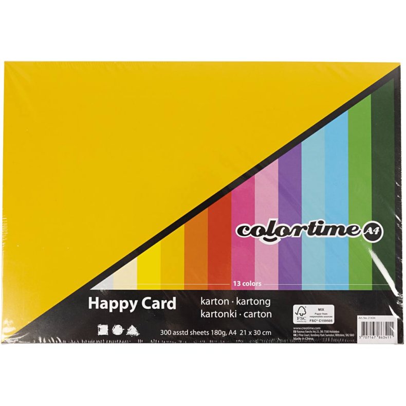 For&aring;rskarton, A4, ark 210x297 mm, 180 g, ass. farver, 300 ass. ark/ 1 pk.