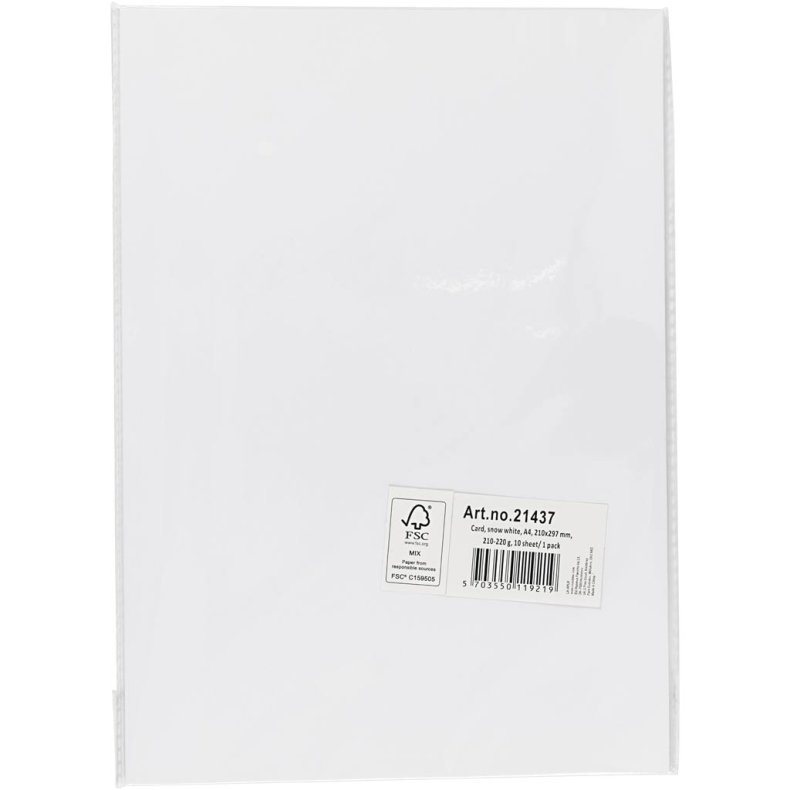 Karton, A4, ark 210x297 mm, 210-220 g, hvid, 10 ark/ 1 pk.