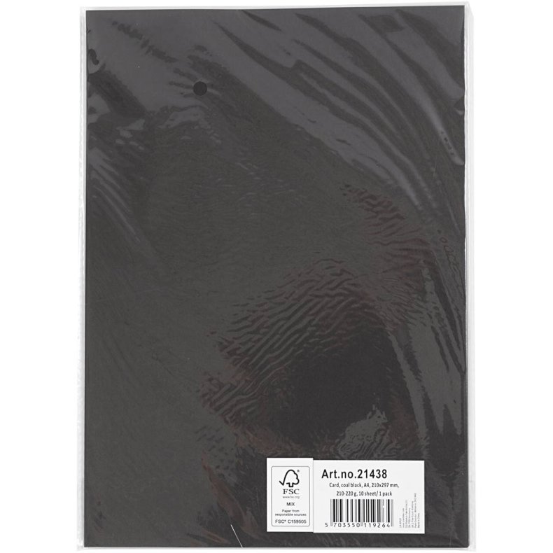 Karton, A4, ark 210x297 mm, 210-220 g, sort, 10 ark/ 1 pk.