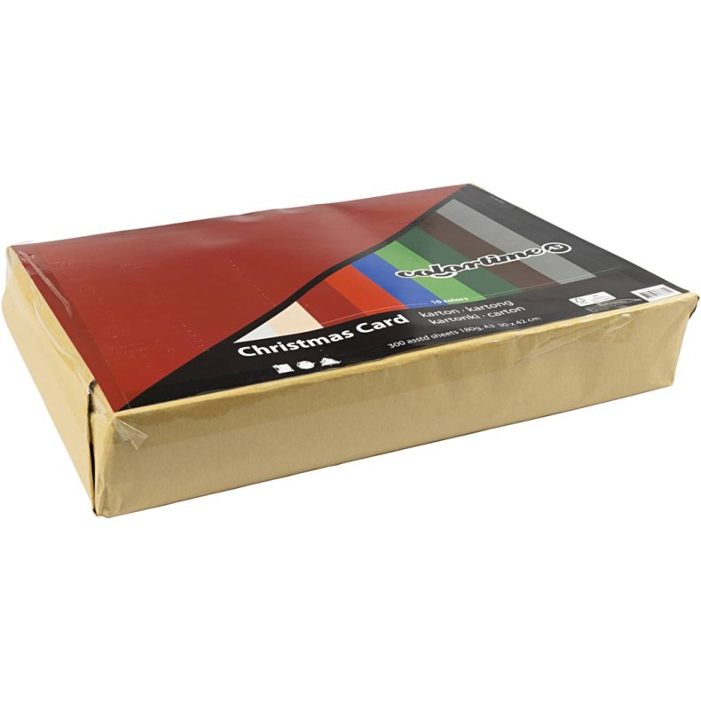 Julekarton, A3, ark 297x420 mm, 180 g, ass. farver, 300 ass. ark/ 1 pk.