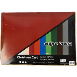 Julekarton, A3, ark 297x420 mm, 180 g, ass. farver, 300 ass. ark/ 1 pk.