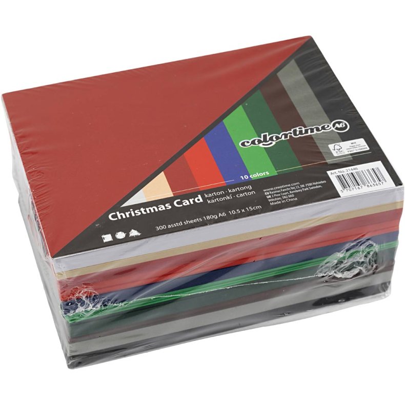 Julekarton, A6, ark 105x148 mm, 180 g, ass. farver, 300 ass. ark/ 1 pk.